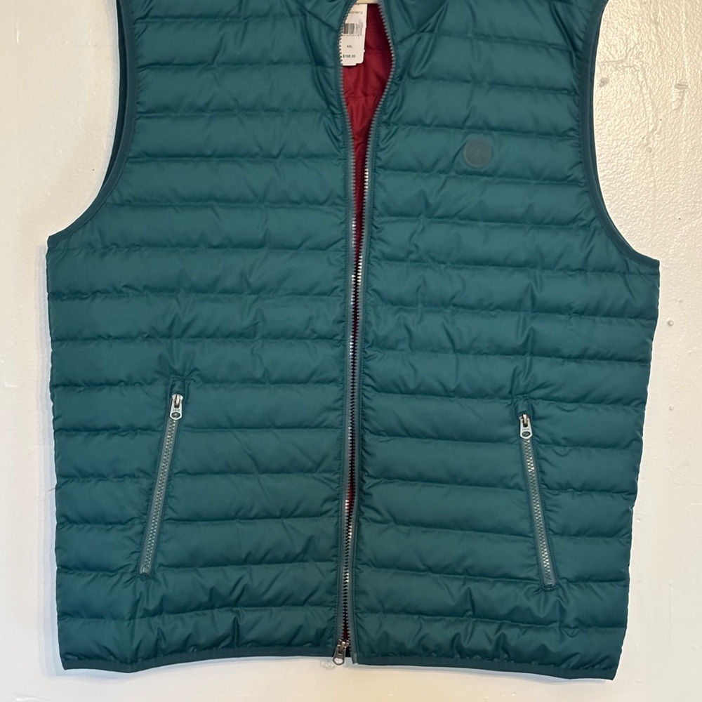 Brooks Brothers Teal Quilted Down-Style Vest with Red Lining